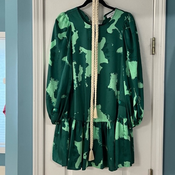 Alexis for Target Green Print Long Sleeve Rope Belt Tiered Dress Size XS - Picture 7 of 9